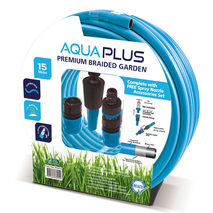 AquaPlus Premium Blue Braided Fitted Hose