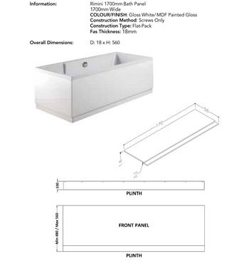 Rimini 1700mm Bath Panel White | RIM1700WH