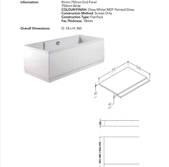 Rimini 750mm Bath Panel White | RIM750WH