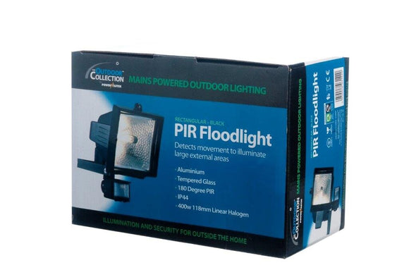 Powermaster 400W Black ECO Halogen Floodlight Fitting with PIR | S5889