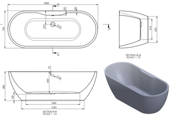 Toledo 1800mm Freestanding Bath | BTOLEDO1800