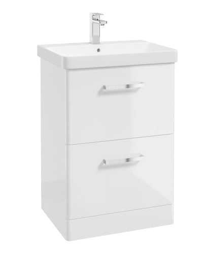 Kora 60cm Floor Standing 2 Drawer Vanity Unit with Chrome Handles