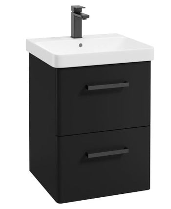 Kora 50cm Wall Hung 2 Drawer Vanity Unit with Black Handle