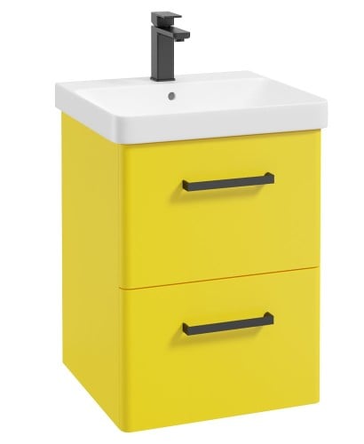 Kora 50cm Wall Hung 2 Drawer Vanity Unit with Black Handle