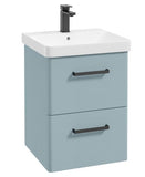 Kora 50cm Wall Hung 2 Drawer Vanity Unit with Black Handle