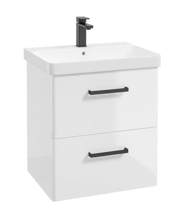 Kora 60cm Wall Hung 2 Drawer Vanity Unit with Black Handles