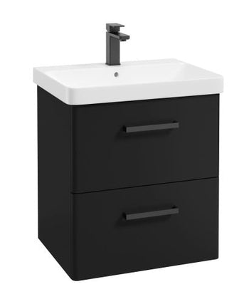 Kora 60cm Wall Hung 2 Drawer Vanity Unit with Black Handles