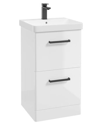 Kora 50cm Floor Standing 2 Drawer Vanity Unit with Black Handles