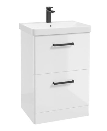 Kora 60cm Floor Standing 2 Drawer Vanity Unit with Black Handles