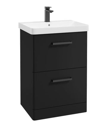 Kora 60cm Floor Standing 2 Drawer Vanity Unit with Black Handles