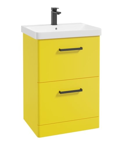 Kora 60cm Floor Standing 2 Drawer Vanity Unit with Black Handles