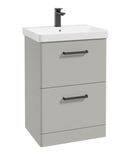 Kora 60cm Floor Standing 2 Drawer Vanity Unit with Black Handles