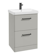 Kora 60cm Floor Standing 2 Drawer Vanity Unit with Black Handles