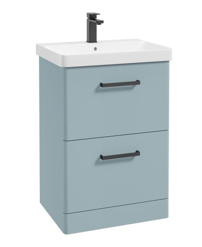 Kora 60cm Floor Standing 2 Drawer Vanity Unit with Black Handles