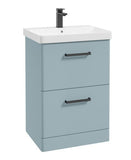 Kora 60cm Floor Standing 2 Drawer Vanity Unit with Black Handles